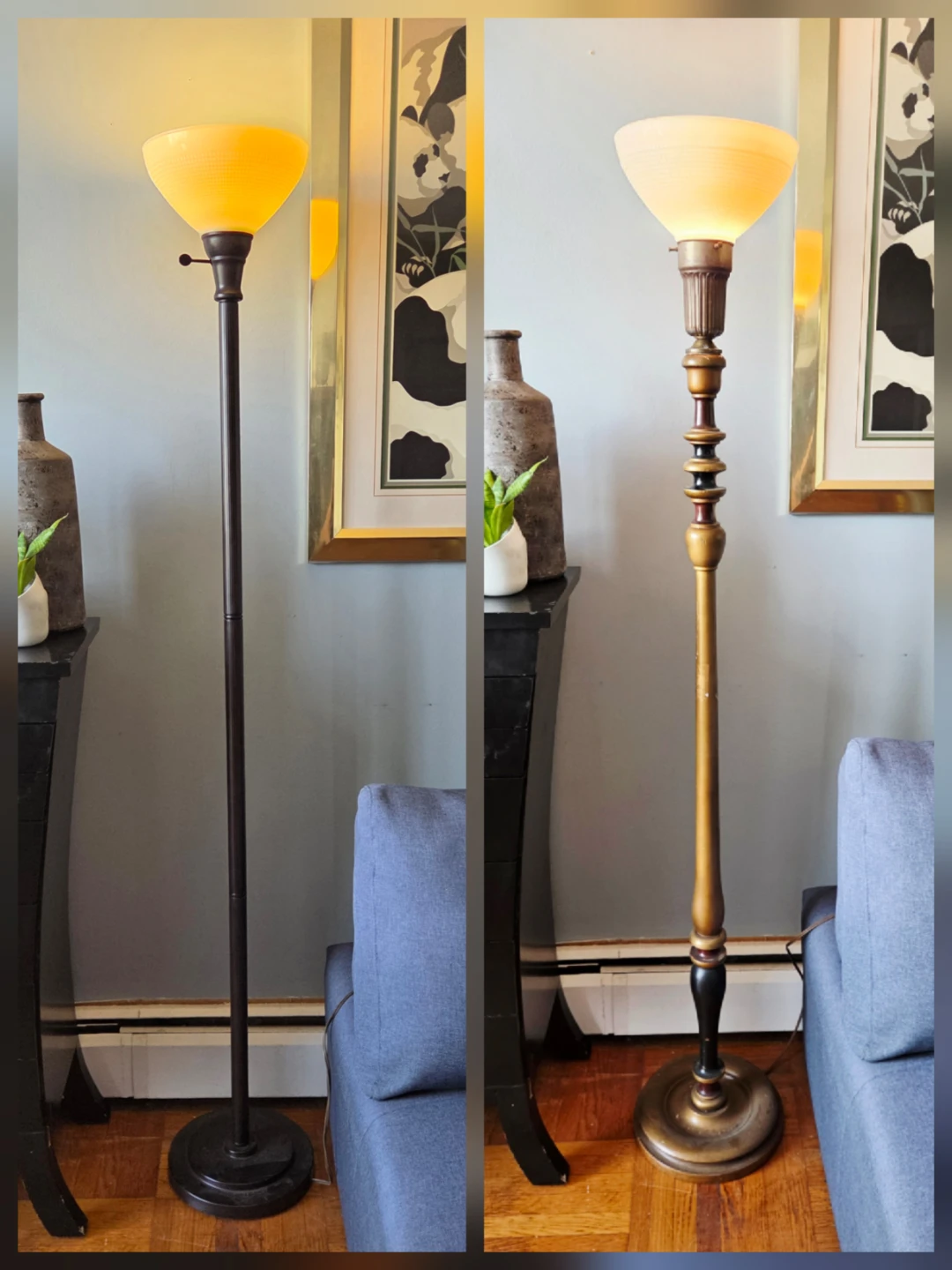 Vintage Milkglass Shade Torch Lamps