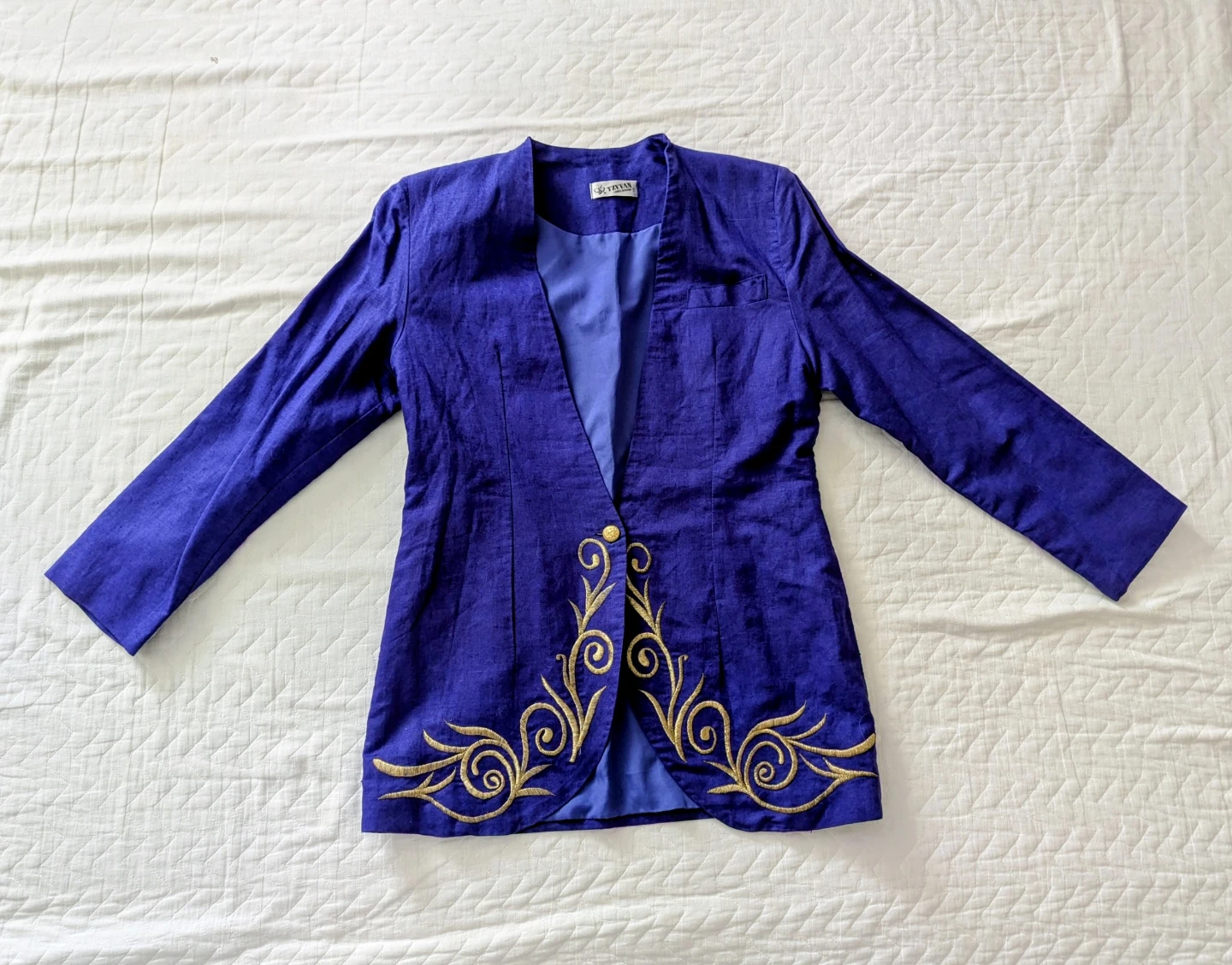 Vintage Women's Purple Embroidered Linen Blazer XS/S - photo 2