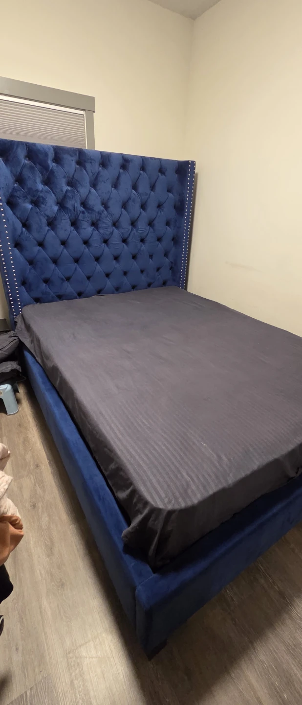 Blue Velvet Tufted Queen Bed Frame with bed box