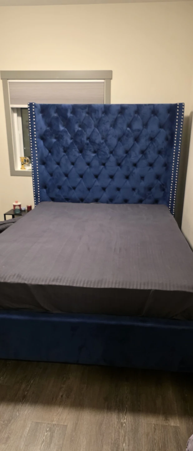 Blue Velvet Tufted Queen Bed Frame with bed box - photo 2