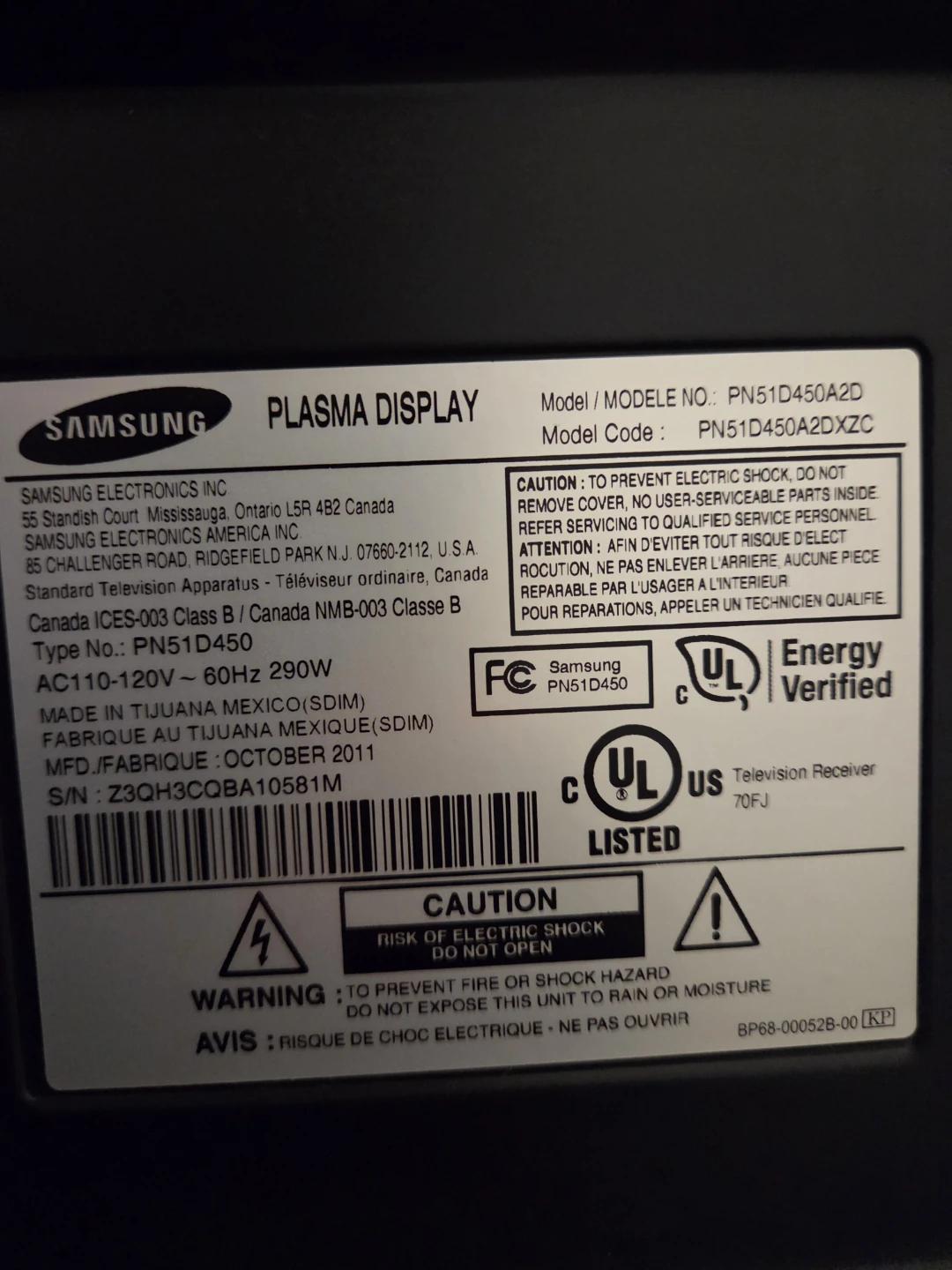 Samsung PN51D450A2D Plasma Display - photo 2