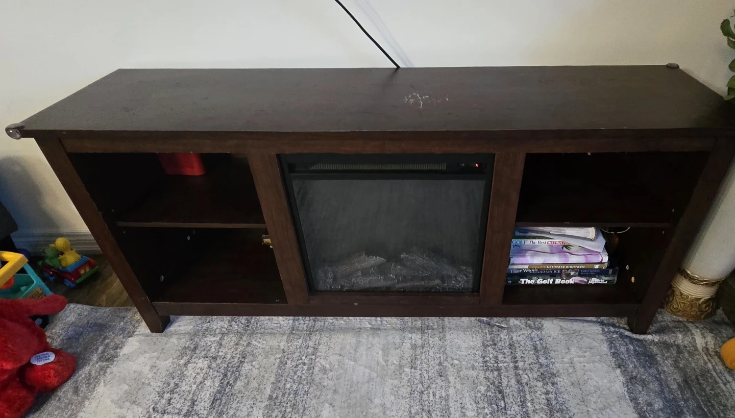 Dark Wood Electric Fireplace TV Stand with Shelves - photo 3