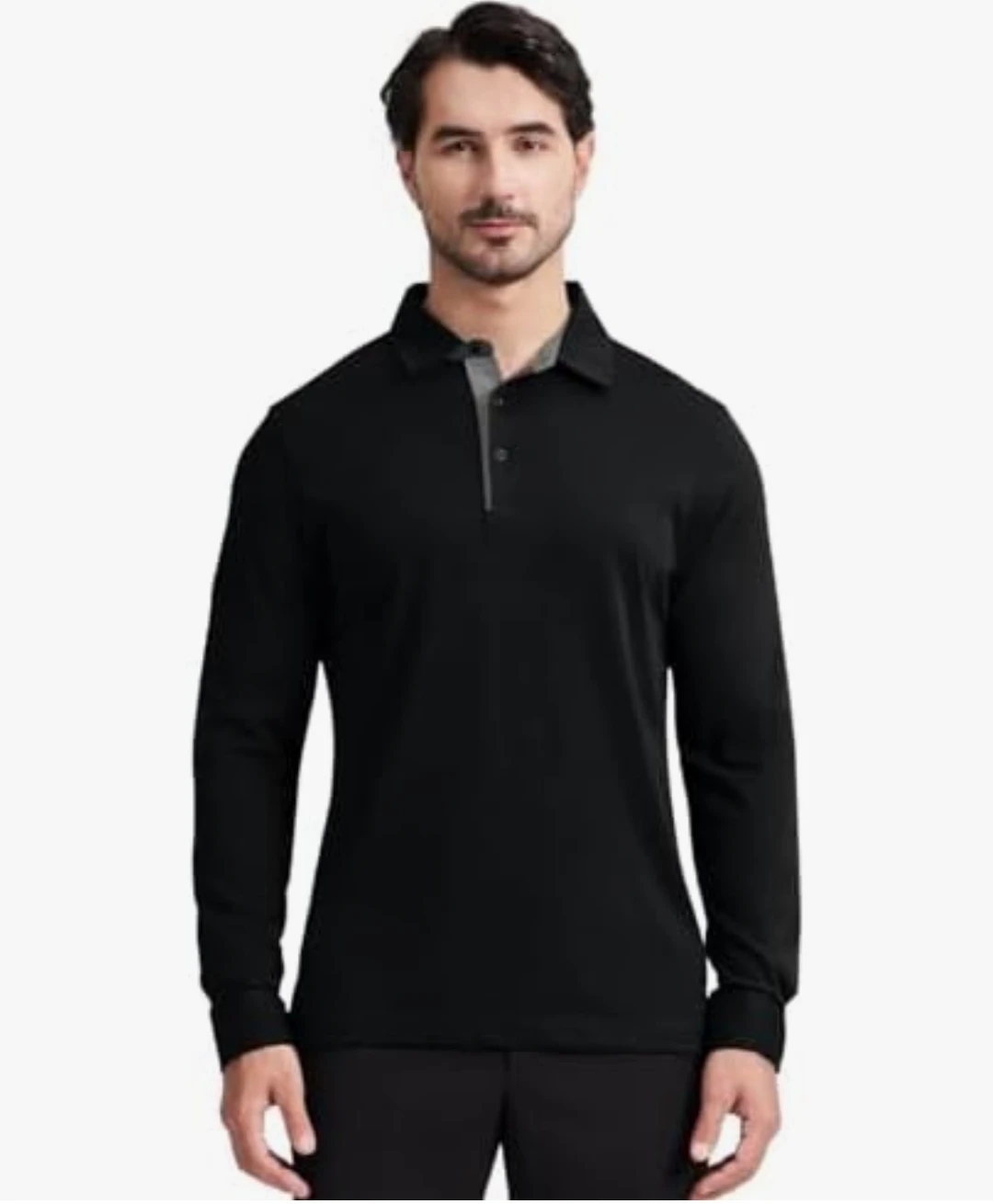 Men’s Long Sleeve Polo Shirt | Black | 2XL | Cotton Blend - photo 4