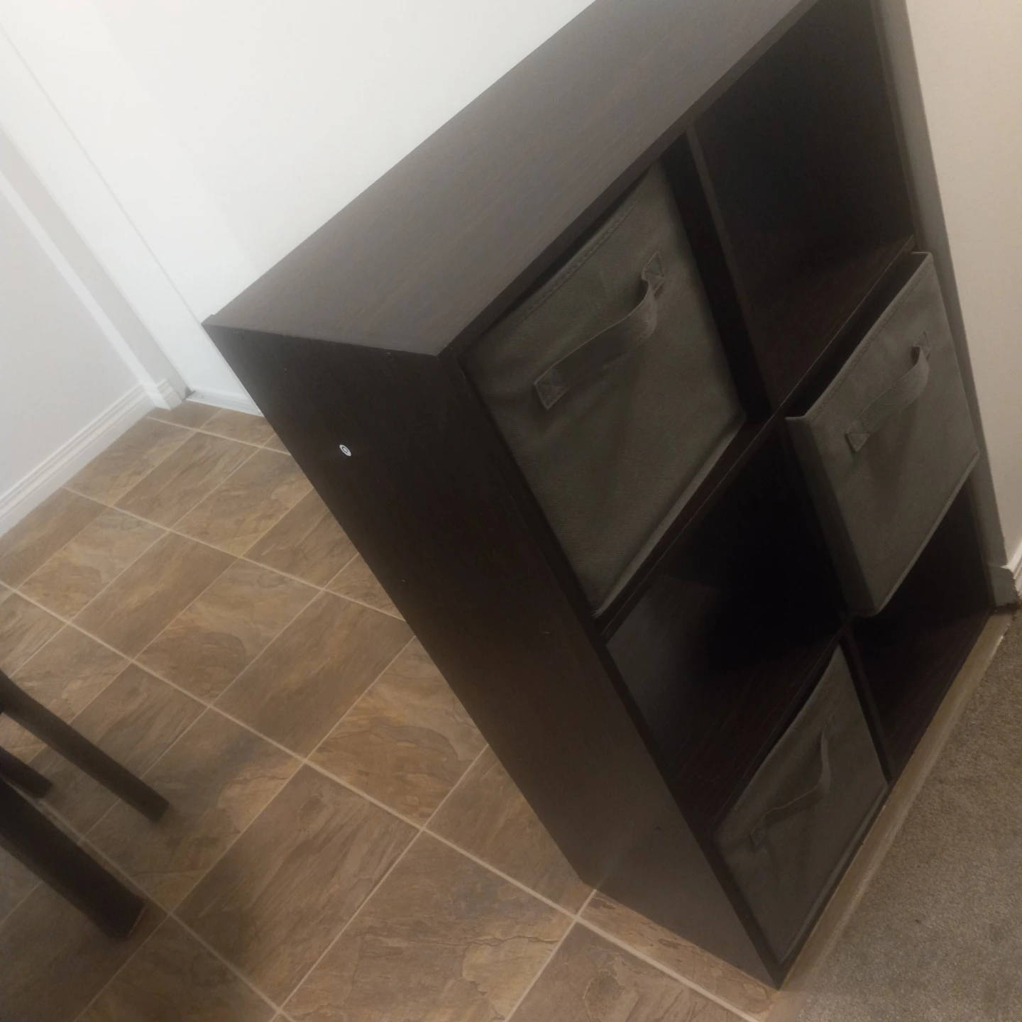 Dark Brown 6-Cube Storage Unit with Fabric Bins
