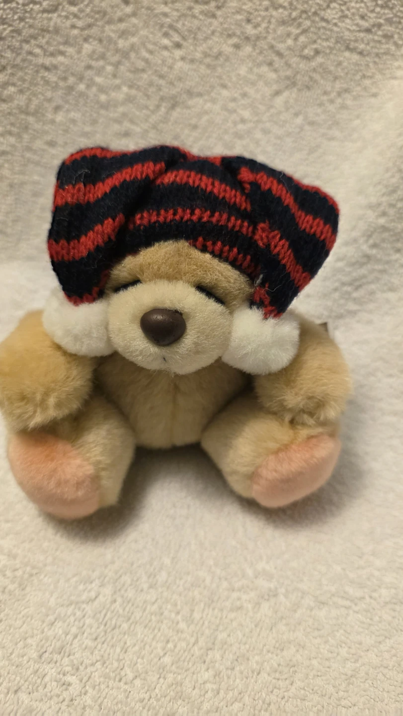 5" Plush Bear Toy with Striped Hat