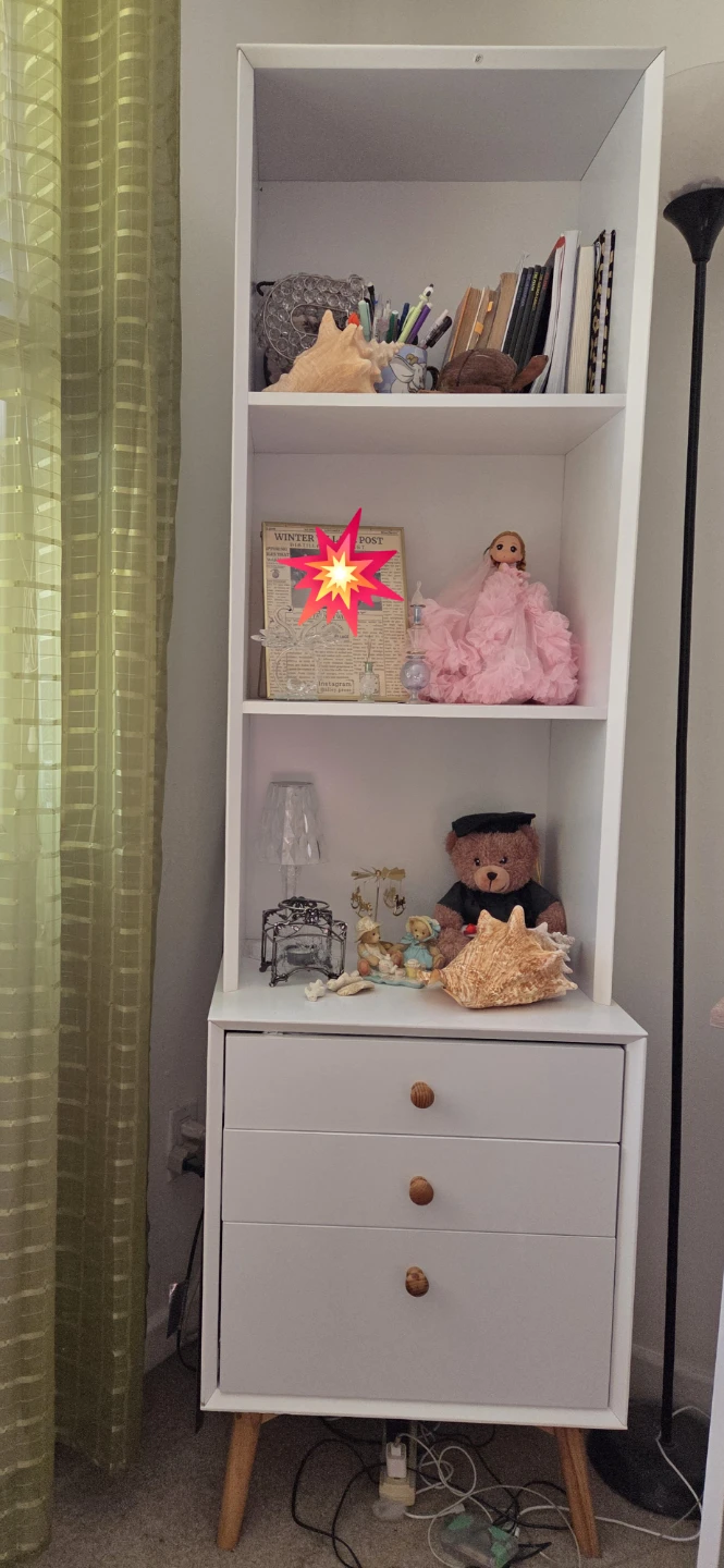 White Bookshelf with Drawers