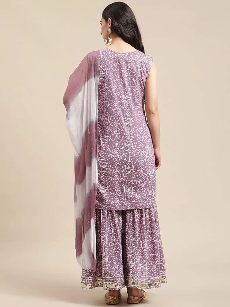Varanga Lavender Bandhani Print Sharara Suit Set with Dupatta - photo 3