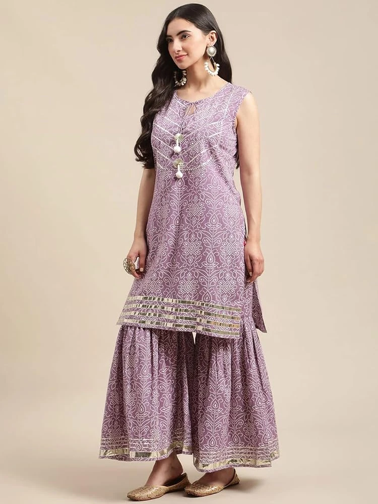 Varanga Lavender Bandhani Print Sharara Suit Set with Dupatta - photo 4