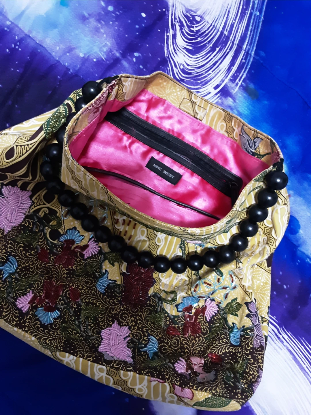 Nine West Floral Print Shoulder Bag with Beaded Handles - photo 2