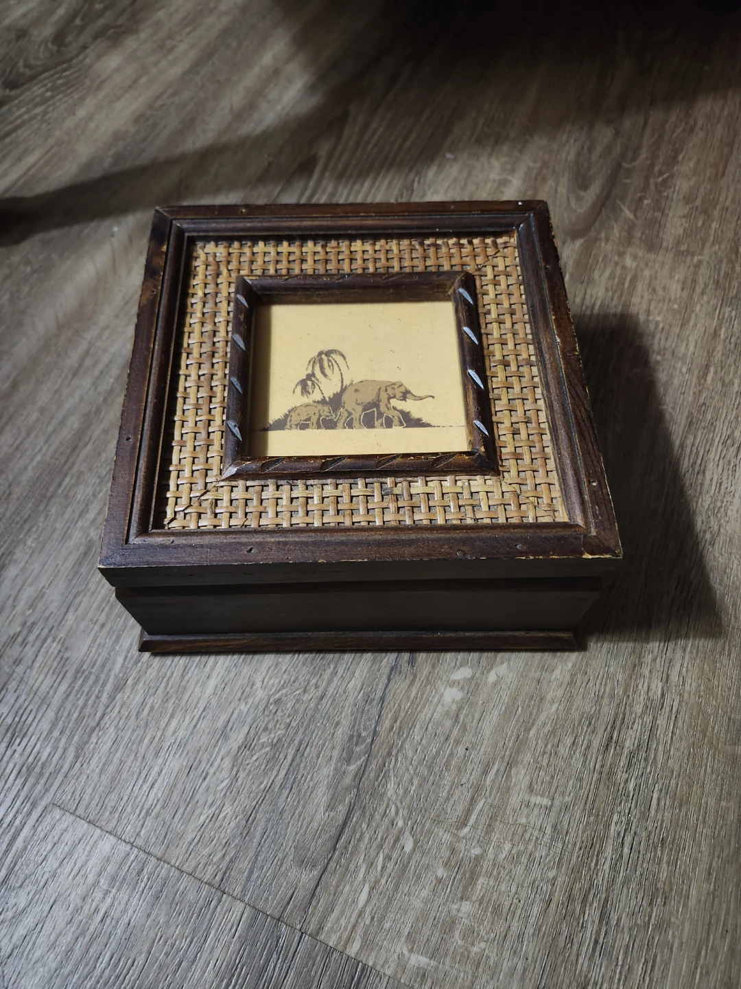 Decorative Wooden Box with Elephant Carving