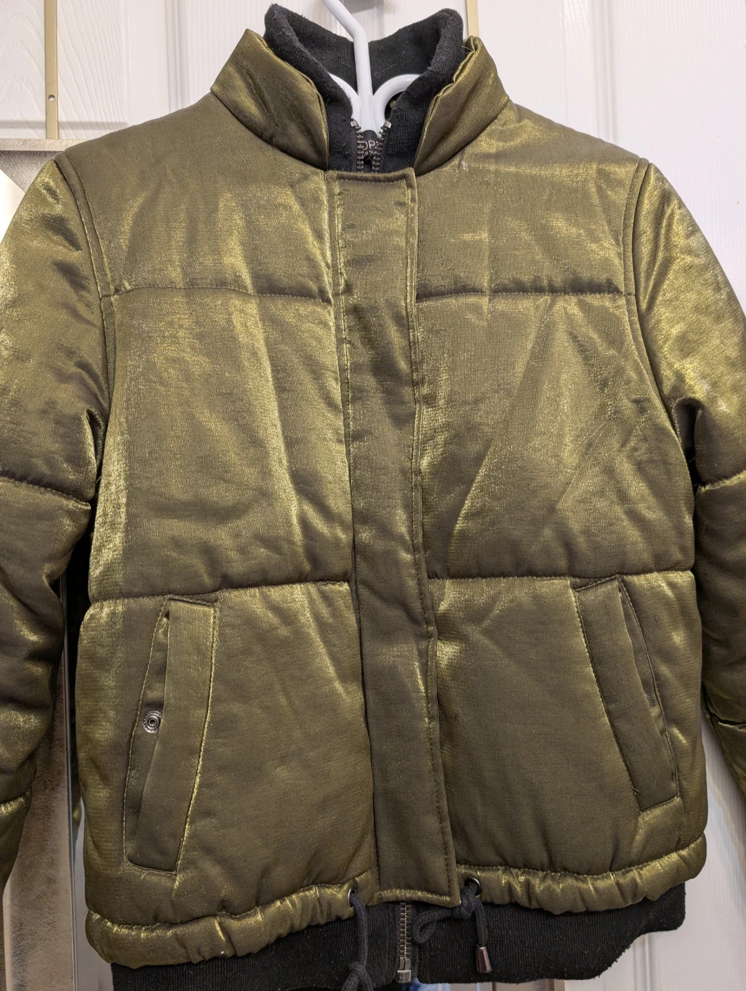 TOPSHOP Women's Puffer Jacket - Shiny Olive Green-US 4 - photo 2