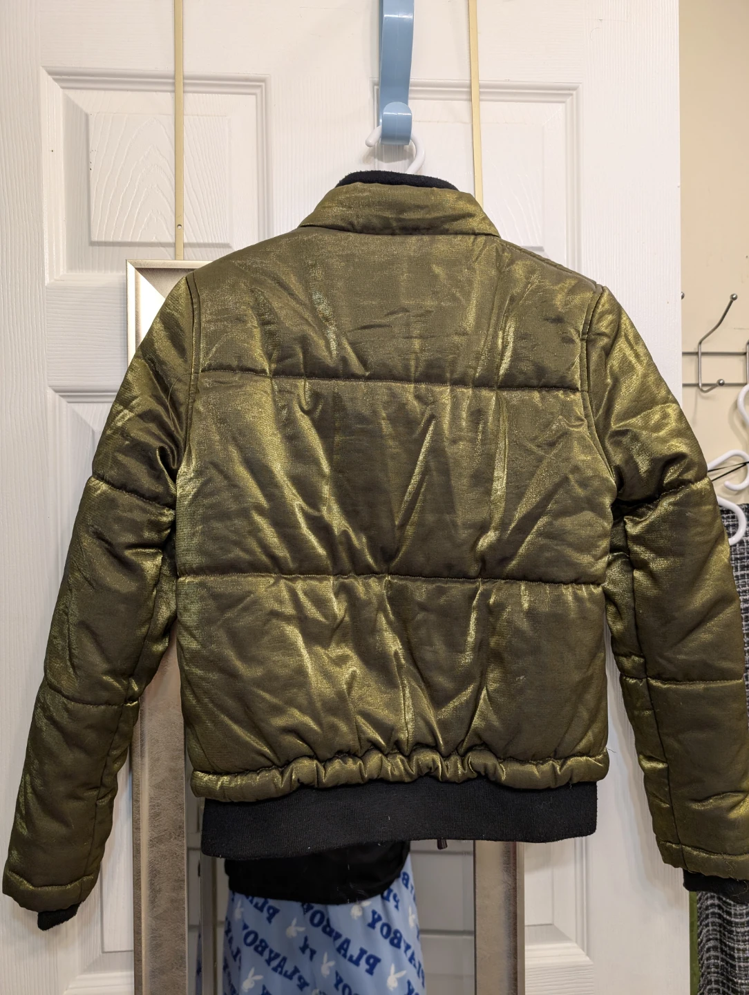 TOPSHOP Women's Puffer Jacket - Shiny Olive Green-US 4 - photo 3