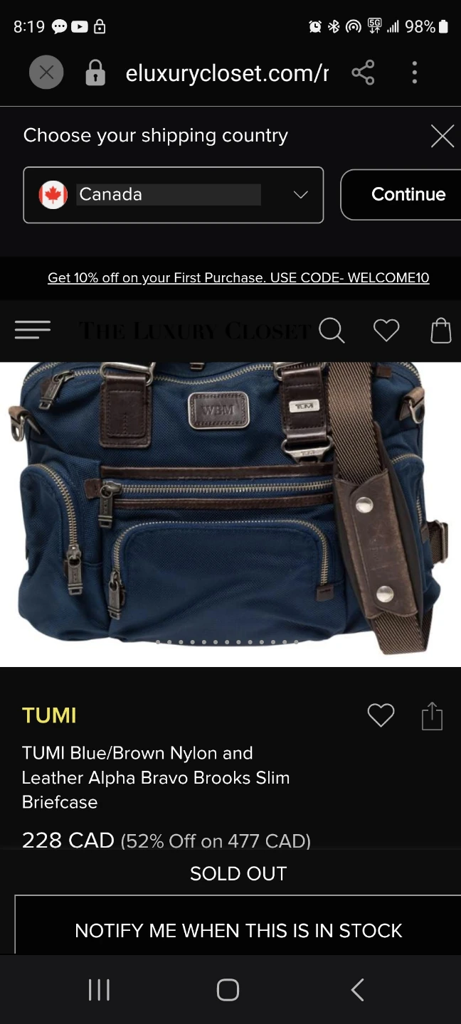 Tumi Blue/Brown Nylon and Leather Slim Briefcase - photo 2