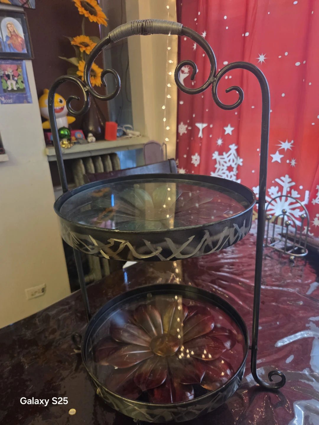 2-Tier Metal and Glass Serving Stand