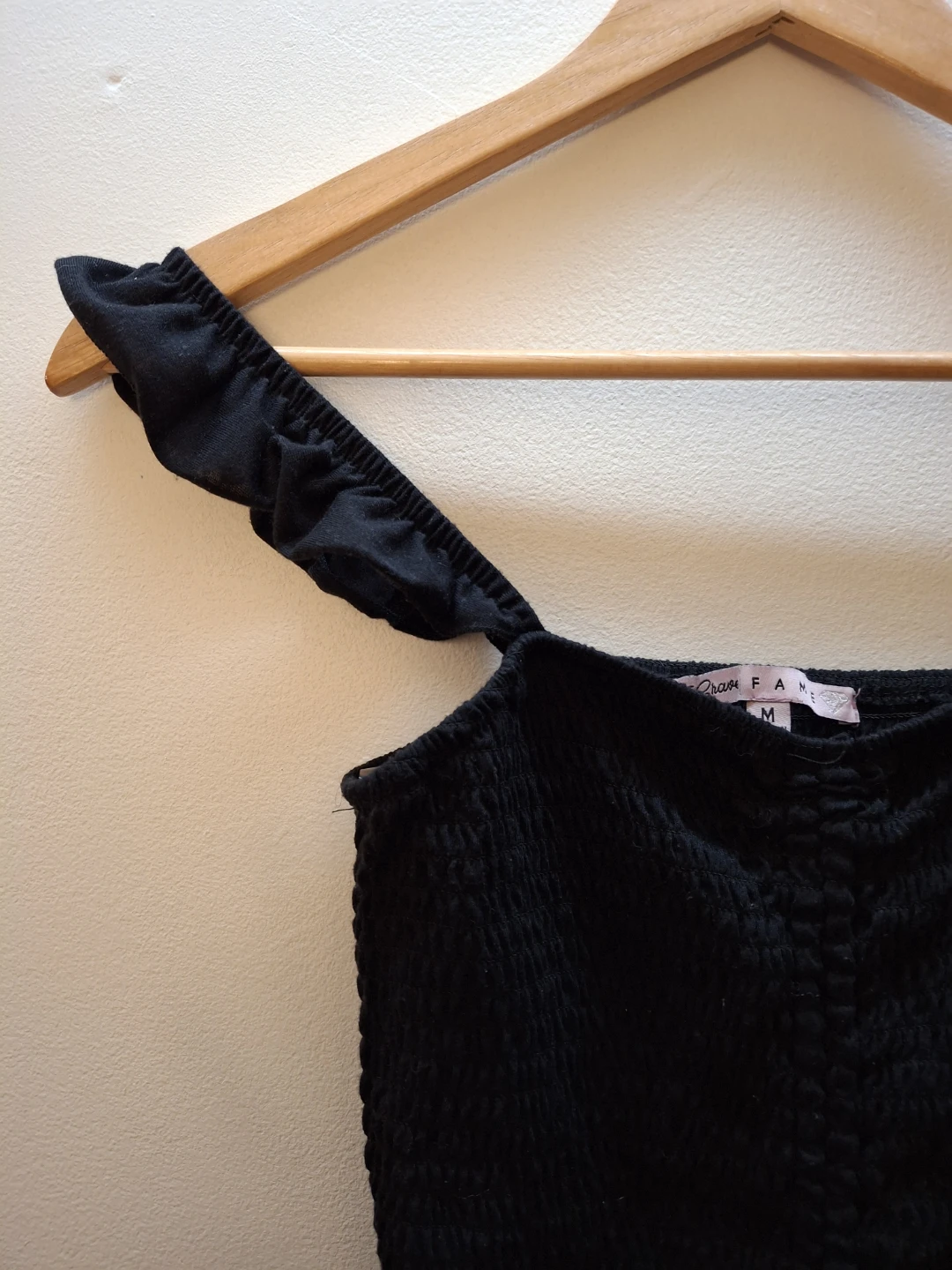 Crave Fame Black Smocked Ruched Tank Top - Size M