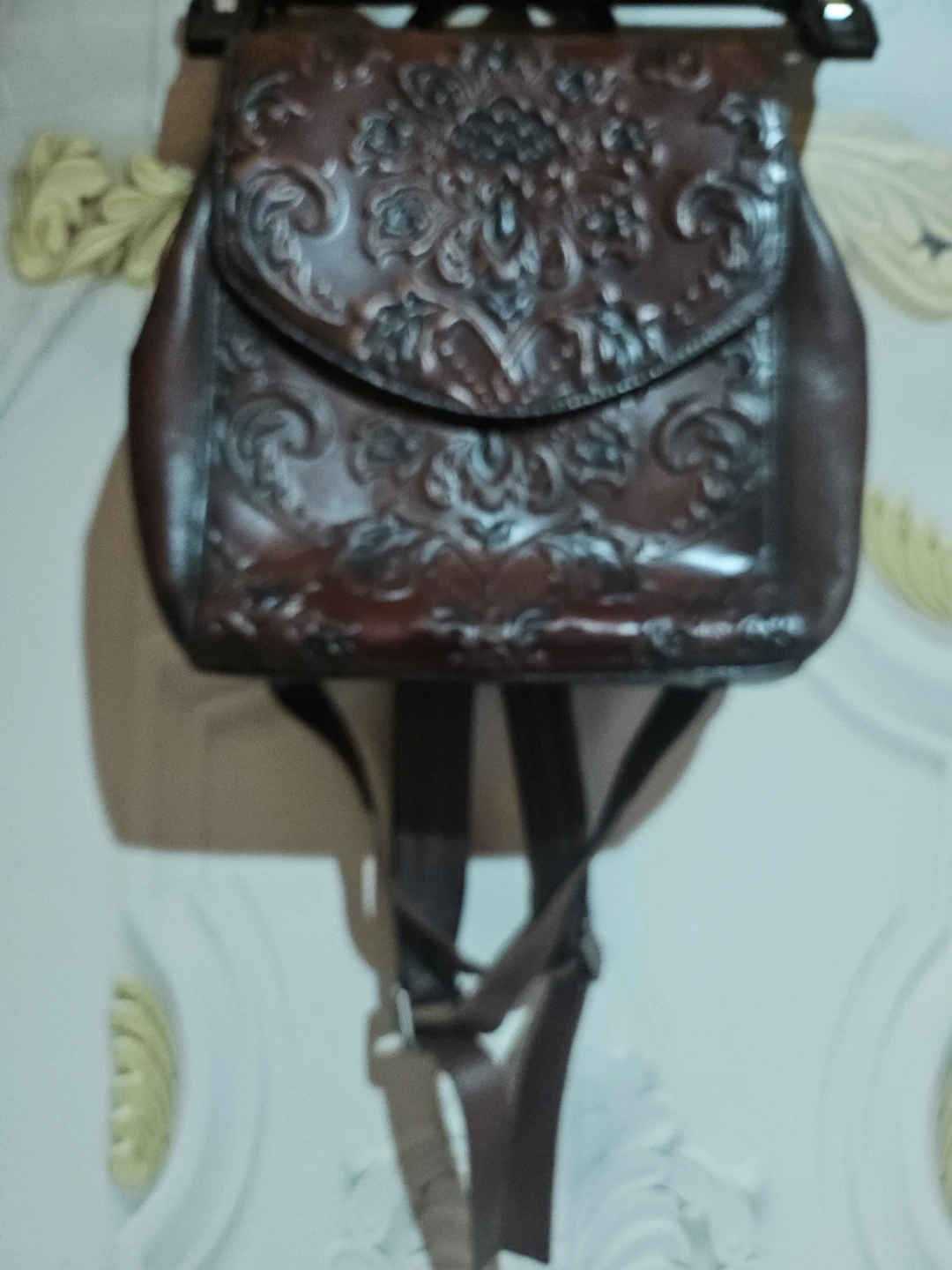 Brown Embossed Leather Backpack - photo 2
