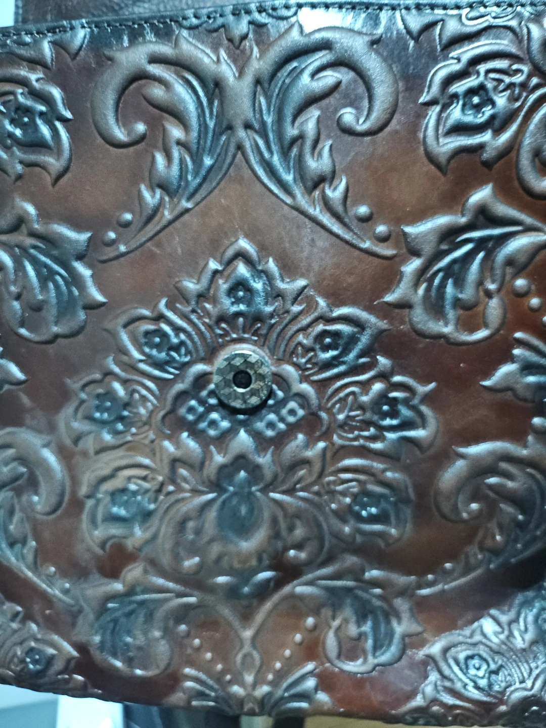 Brown Embossed Leather Backpack - photo 4