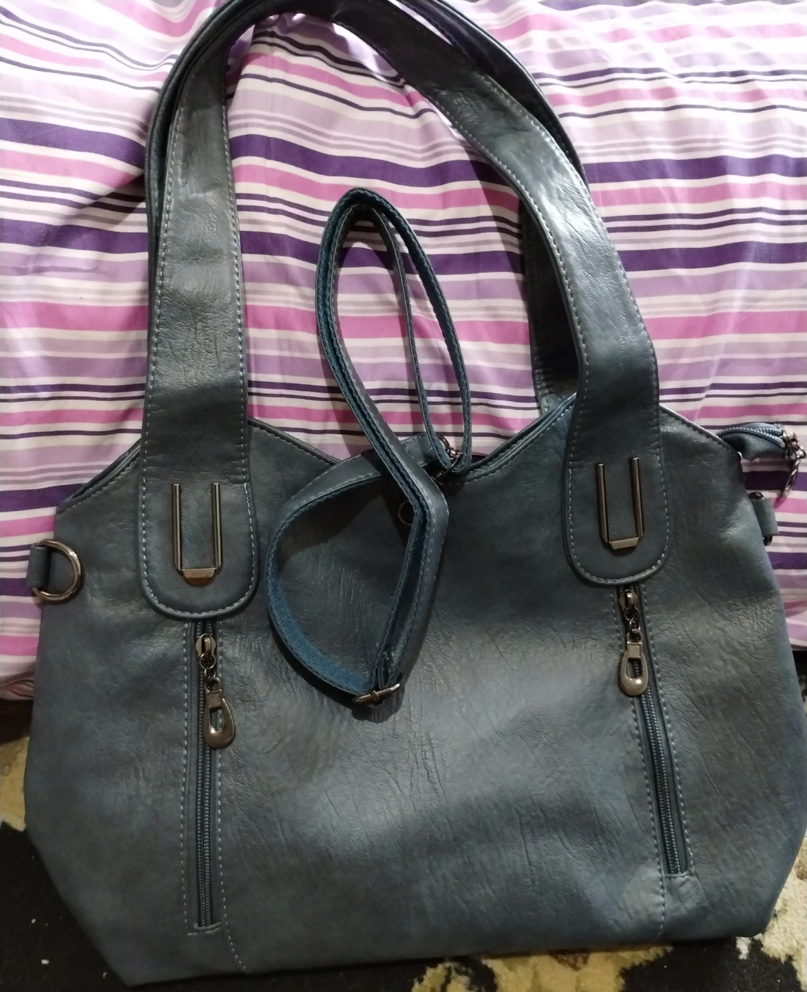 Blue Faux Leather Shoulder Bag 🥕