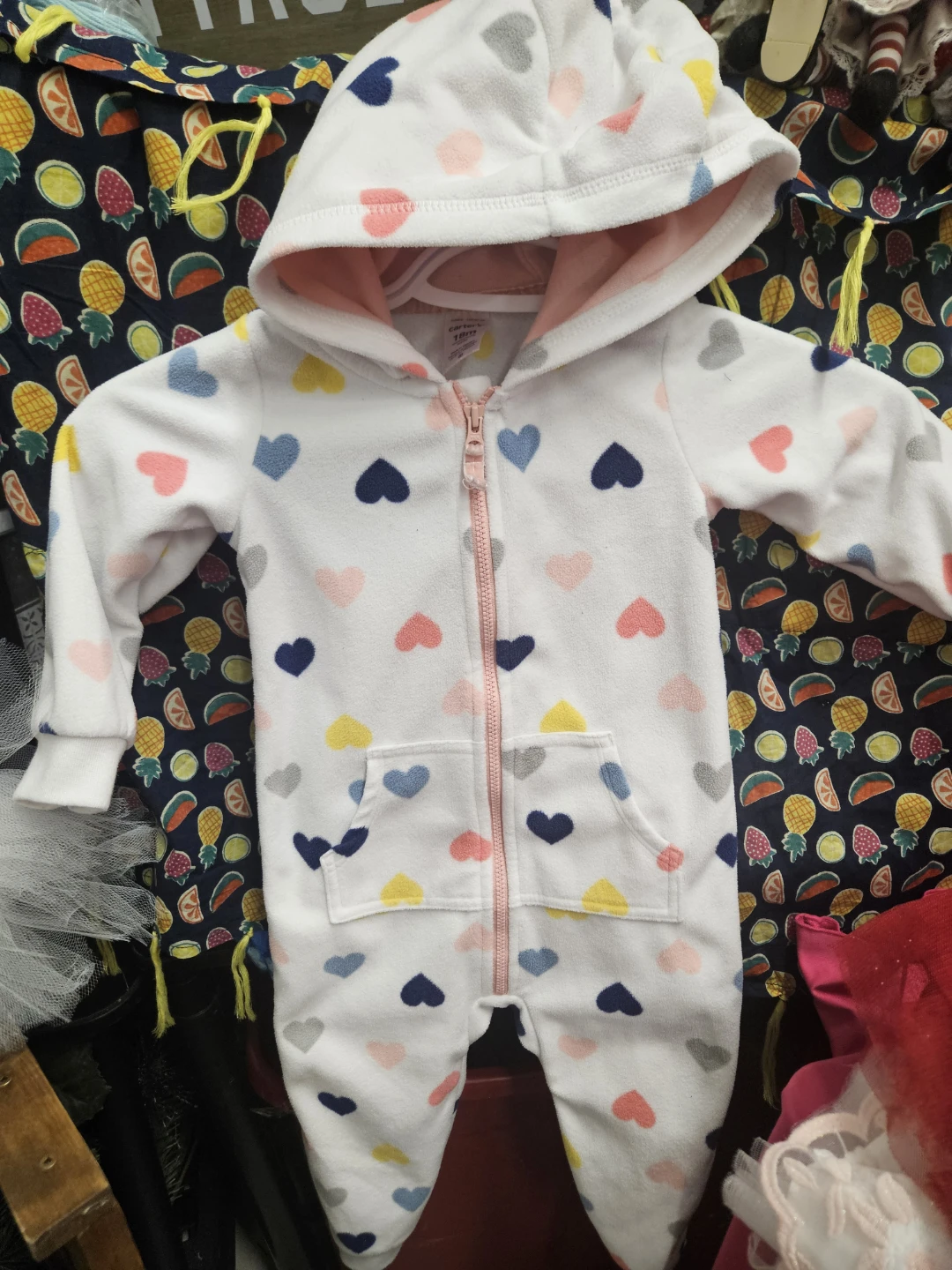 ❤️ 💙 💜 Carter's Baby Girls 18m Hearts Fleece Bunting Suit