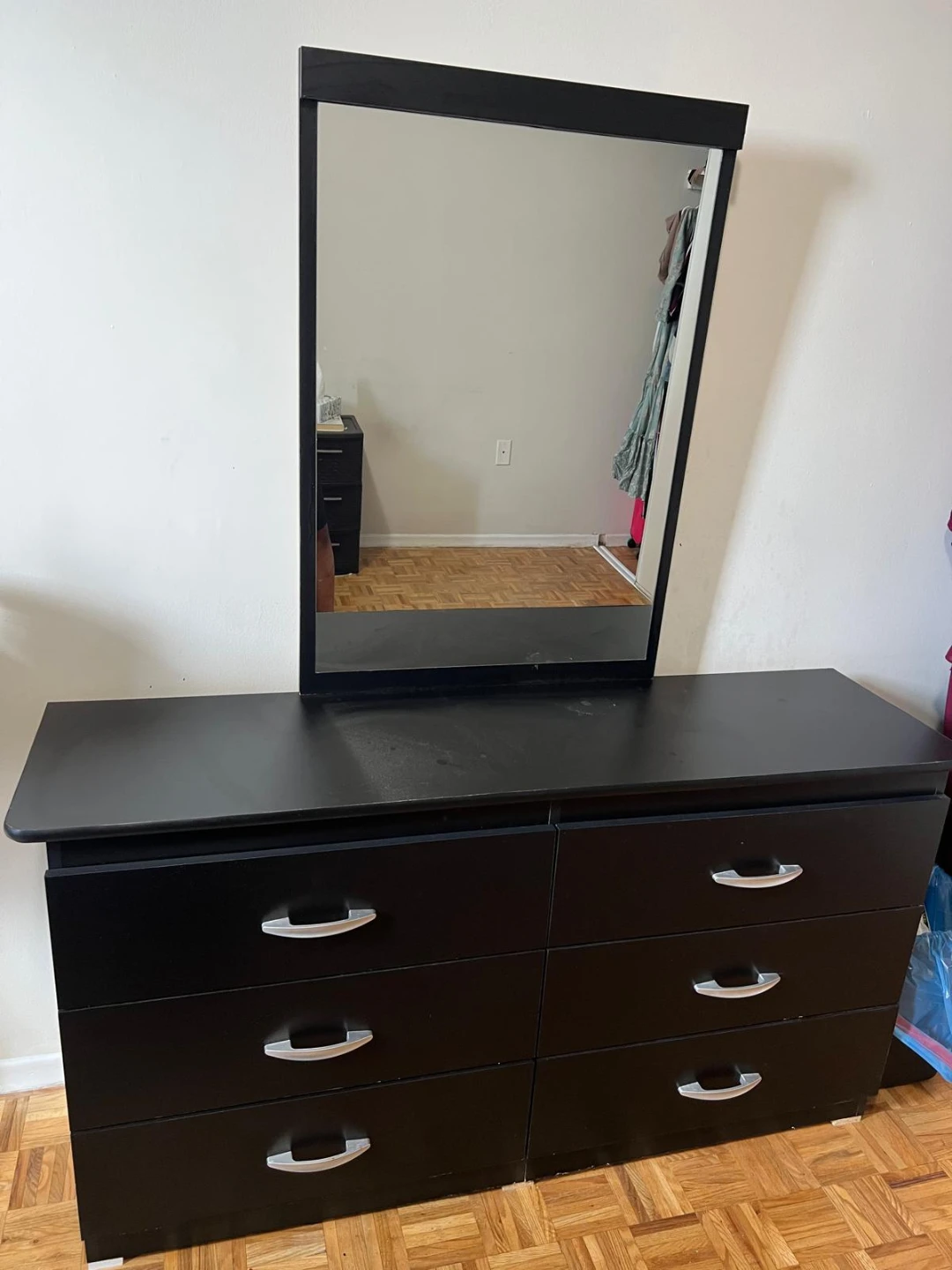Black 6-Drawer Dresser with Mirror