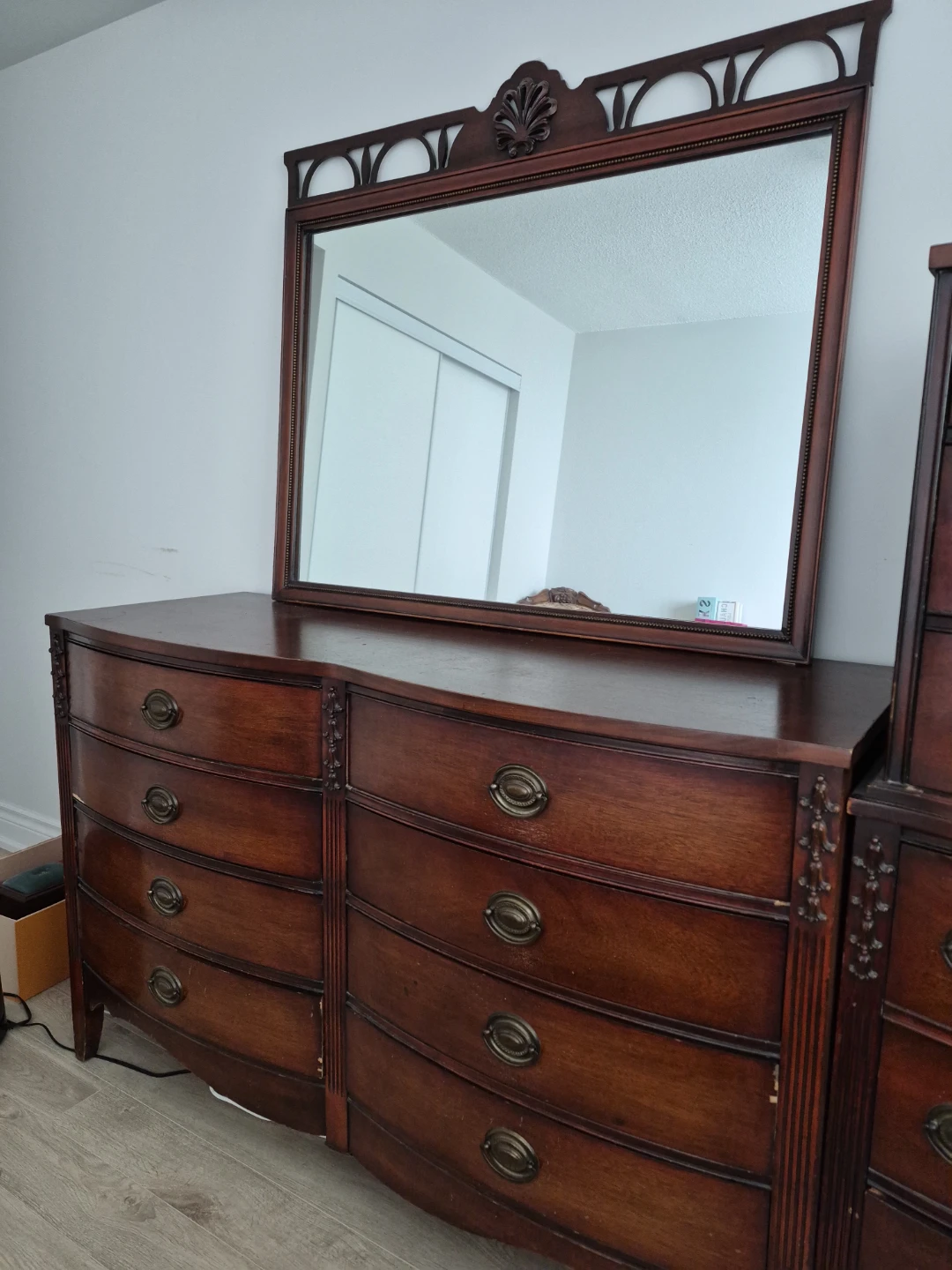 Vintage Dark Wood Dresser with Mirror