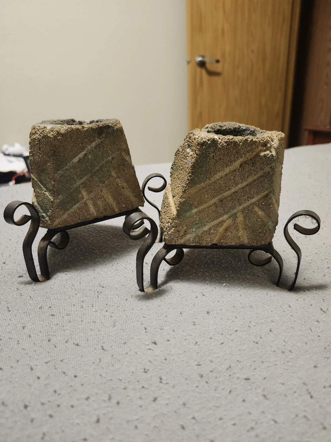 Pair of Pumice and Metal Tealight Holders
