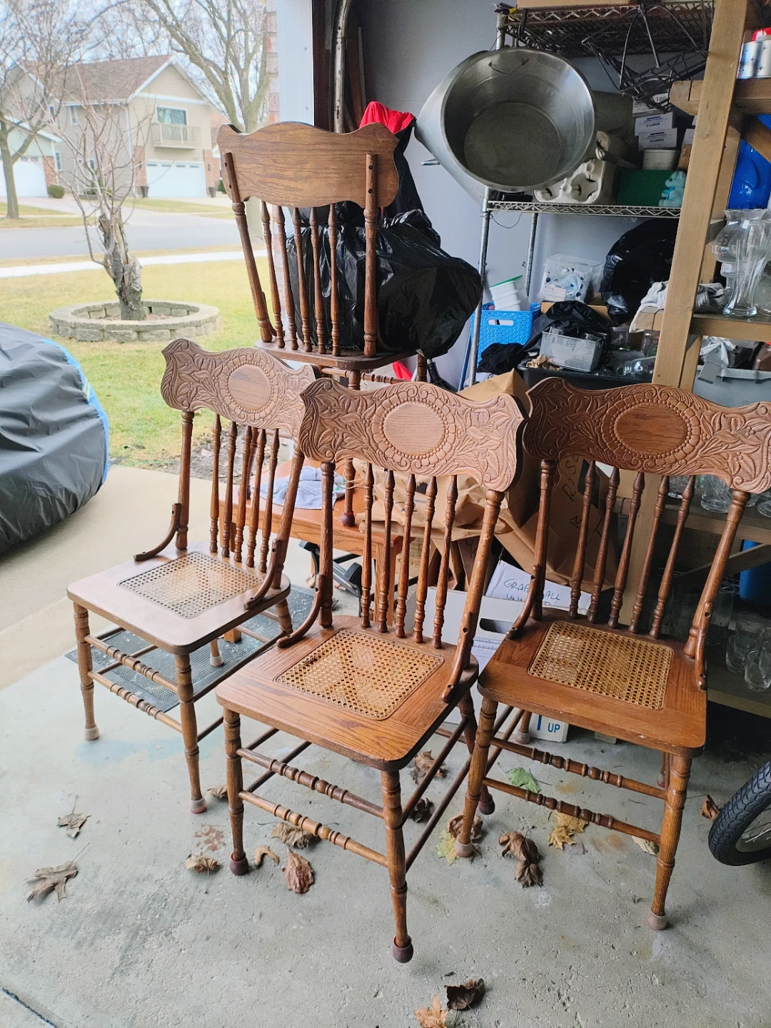 4 Wooden Spindle Back Cane Seat Chairs