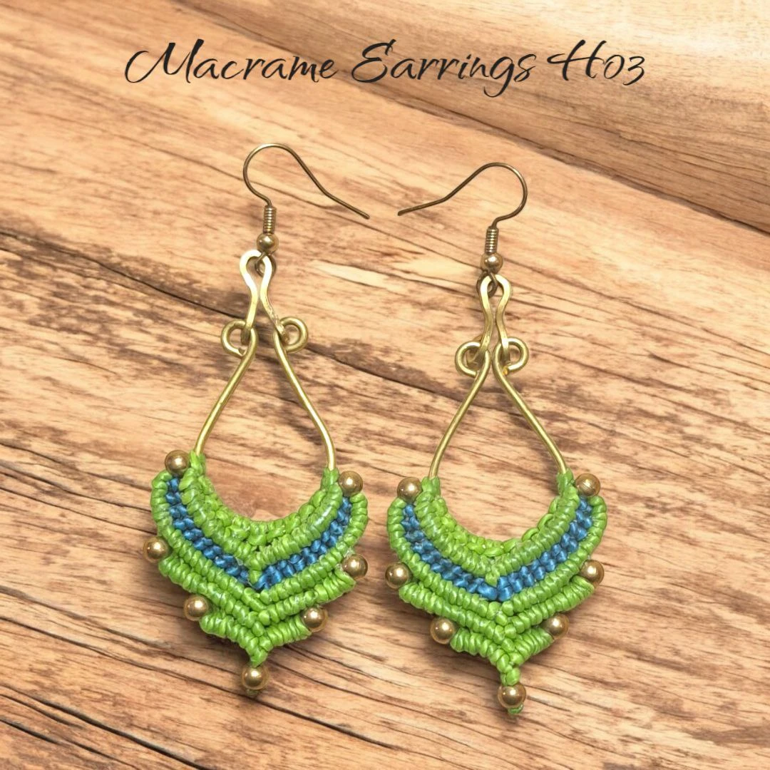 Macrame Earrings - Green and Blue H03🏆