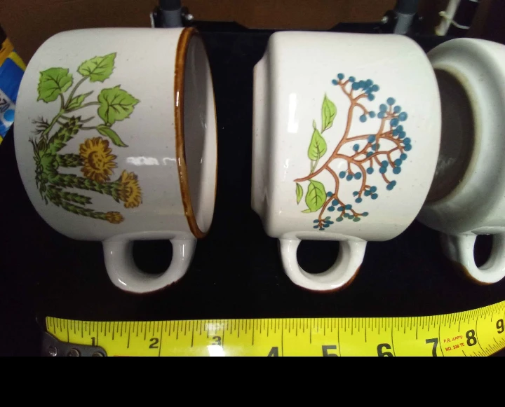 Set of 3 Vintage Ceramic Mugs with Botanical Designs - photo 2