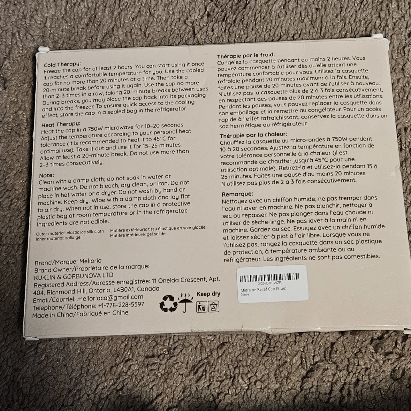 Melloria Migraine Relief Cap - Hot & Cold Therapy - photo 2