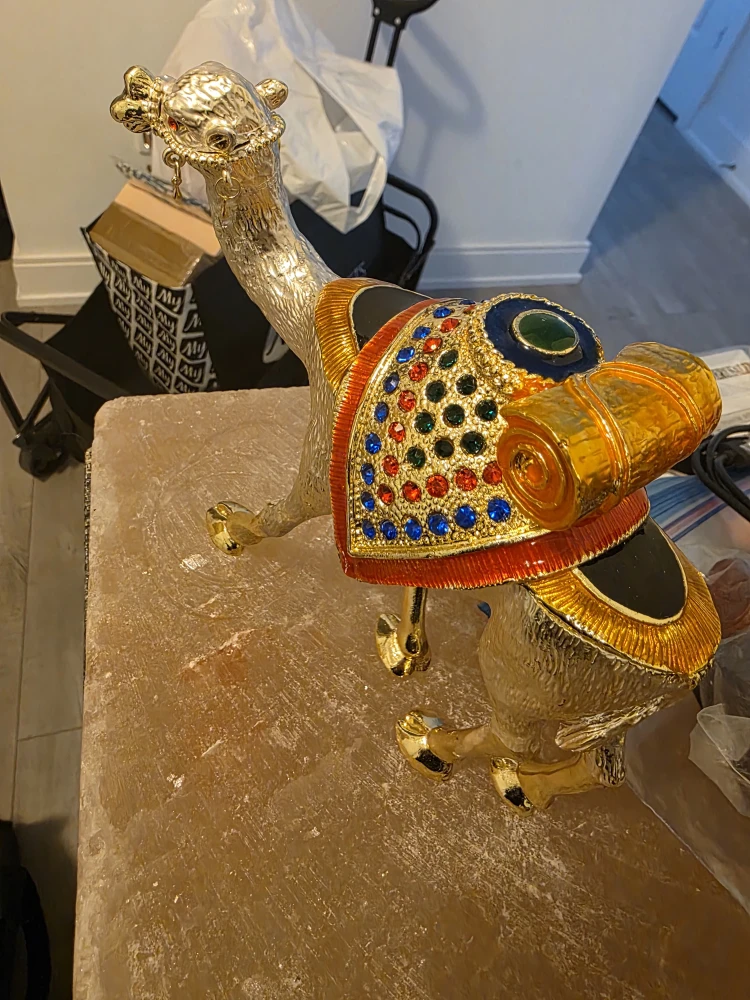 VTG Camel Trinket Jewelry Box Gold-Tone & Crystal Animal Decor