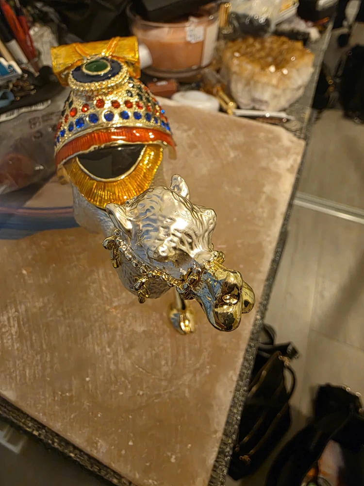 VTG Camel Trinket Jewelry Box Gold-Tone & Crystal Animal Decor - photo 2
