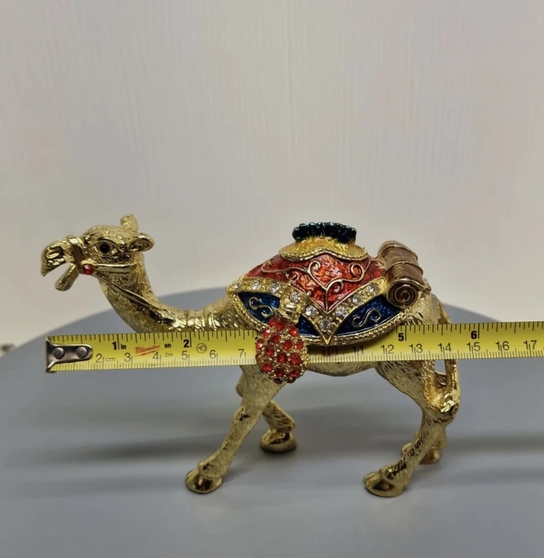 VTG Camel Trinket Jewelry Box Gold-Tone & Crystal Animal Decor - photo 4