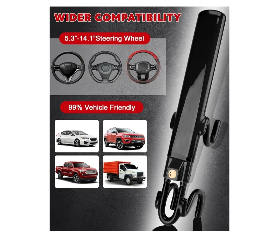 Tevlaphee Steering Wheel Lock Anti-Theft Car with 3 Keys(Black) - photo 4