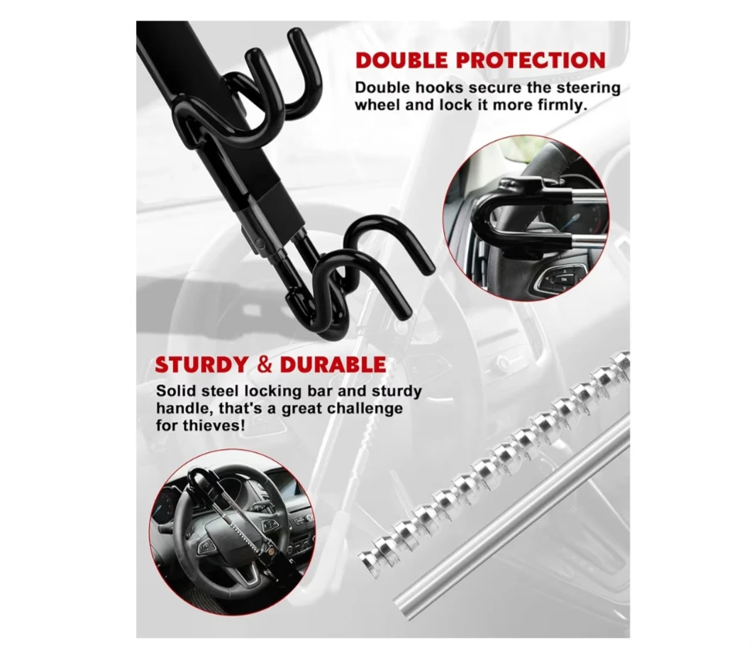 Tevlaphee Steering Wheel Lock Anti-Theft Car with 3 Keys(Black) - photo 5
