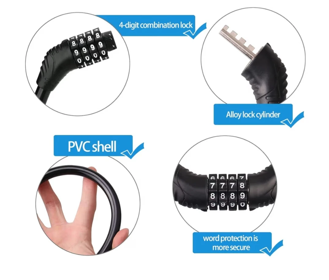 Black 4-Digit Combination Cable Lock - photo 4