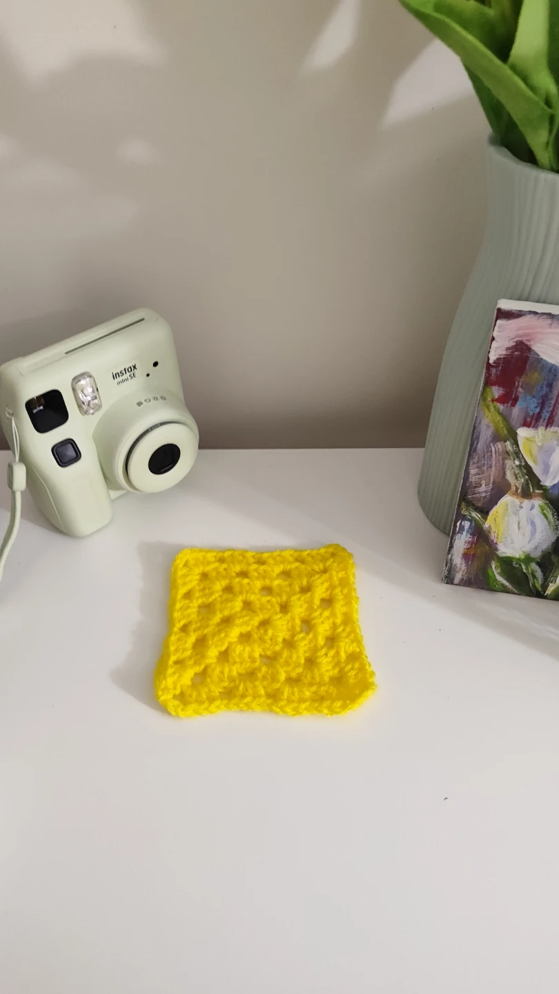 Yellow Square coaster, hand crocheted