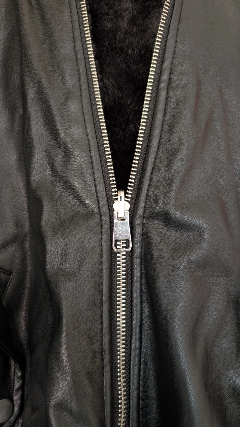 Zara Black Double Sided Faux Leather Bomber Jacket - photo 5