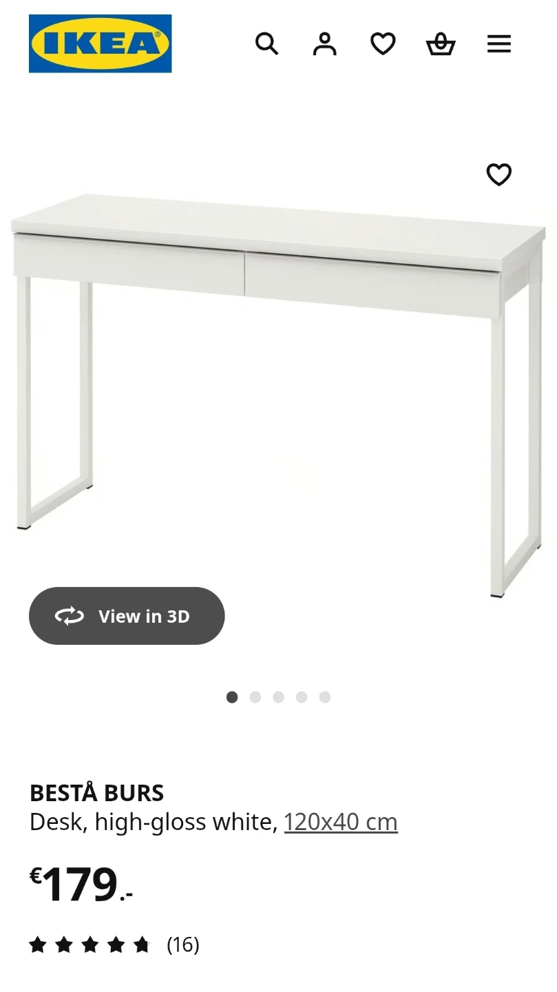 IKEA BESTÅ BURS Desk - White, High-Gloss (120x40 cm)