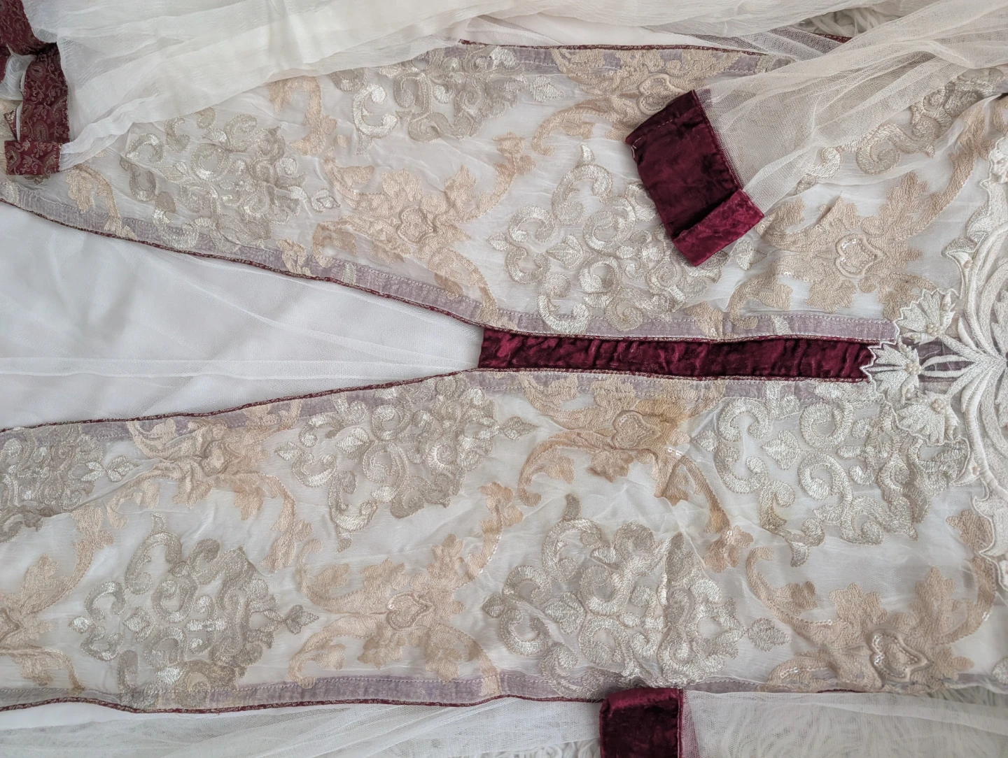Designer Hand Embroidered White and Maroon Women's Dress - photo 4