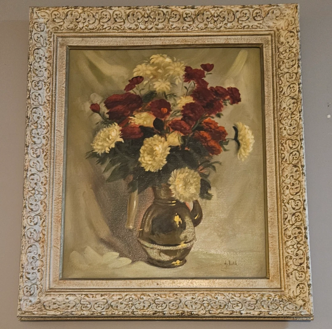 Vintage Framed Floral Oil Painting