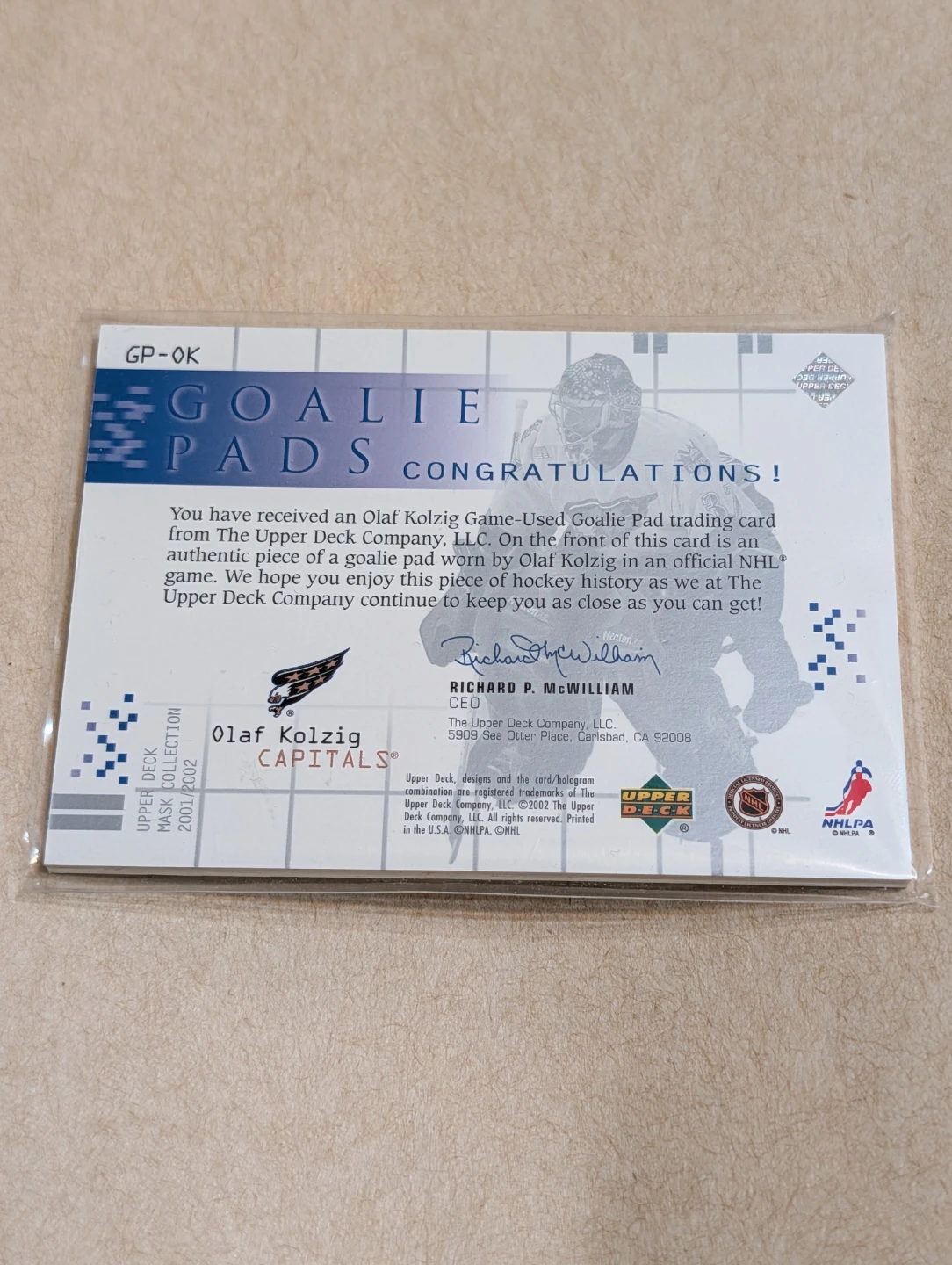 01/02 Olaf Kolzig Capitals Game-Used Goalie Pad - photo 2