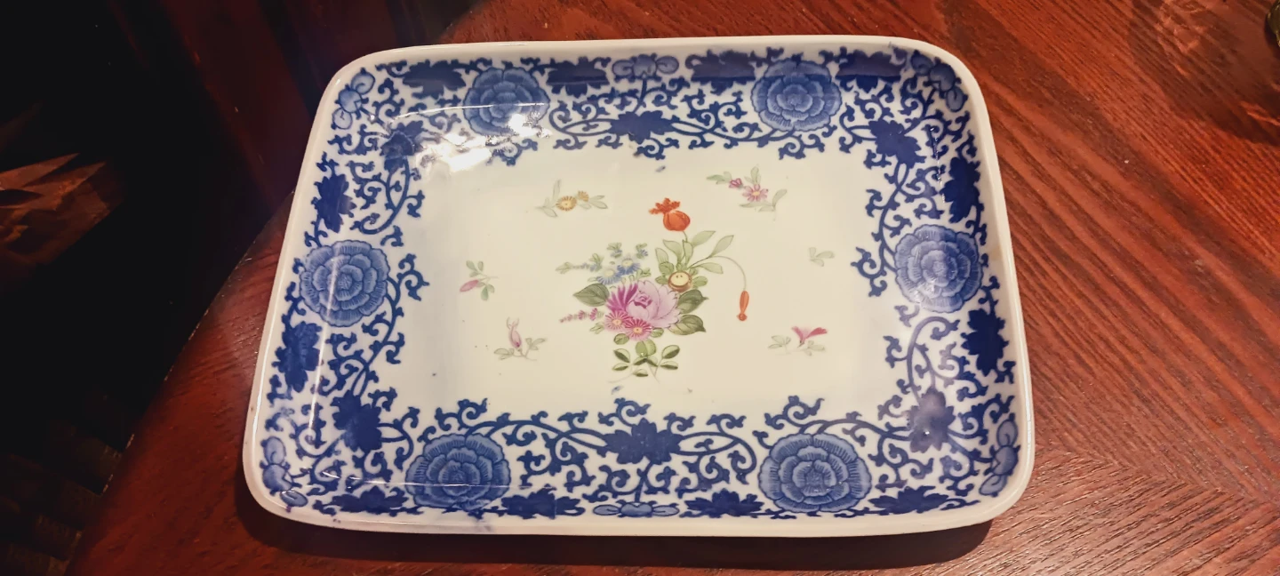 Antique Asian Decorative Tray with Floral Design