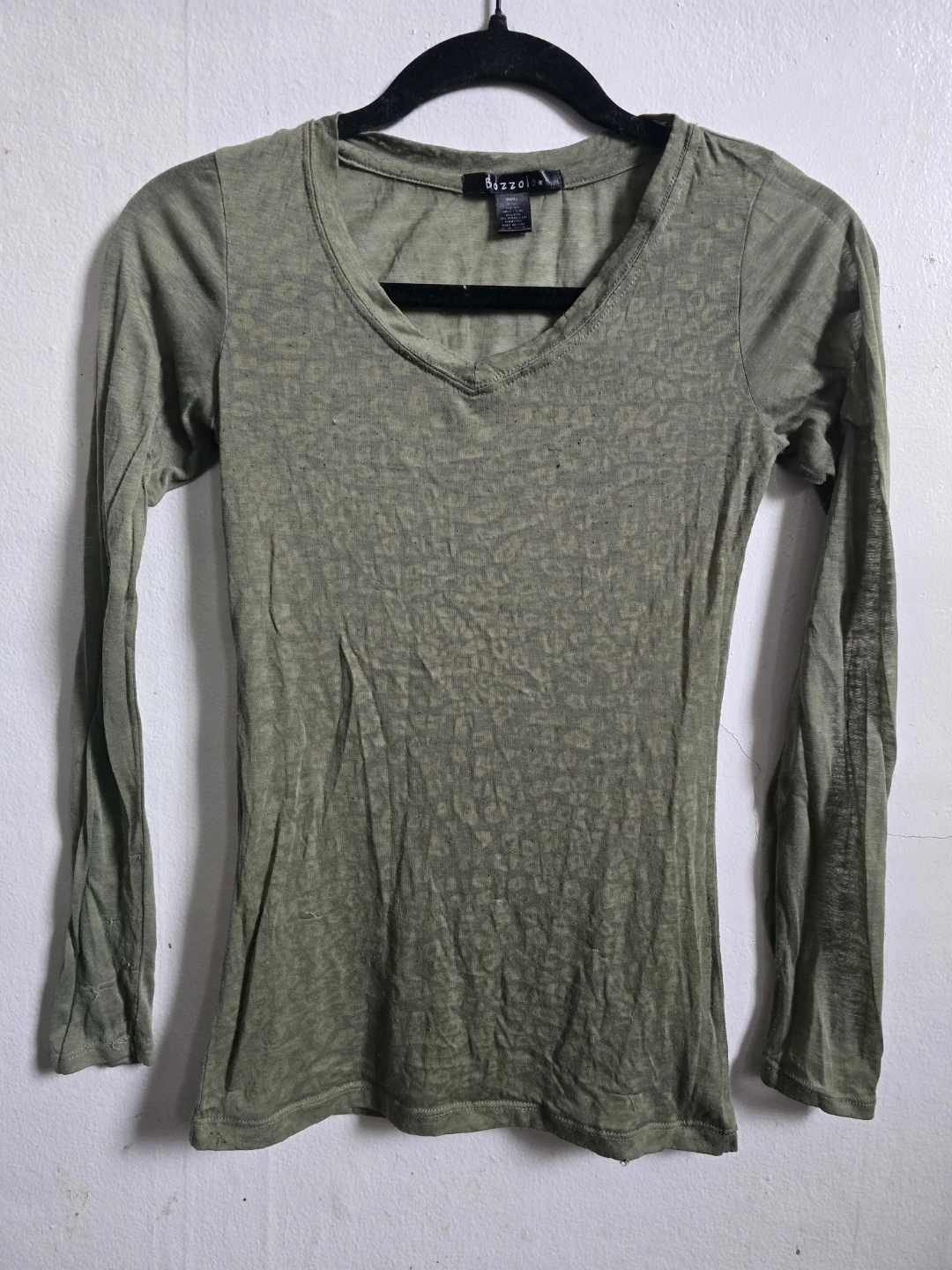 BizzLeo Translucent Long Sleeve V-Neck T-Shirt - Olive Green - photo 5