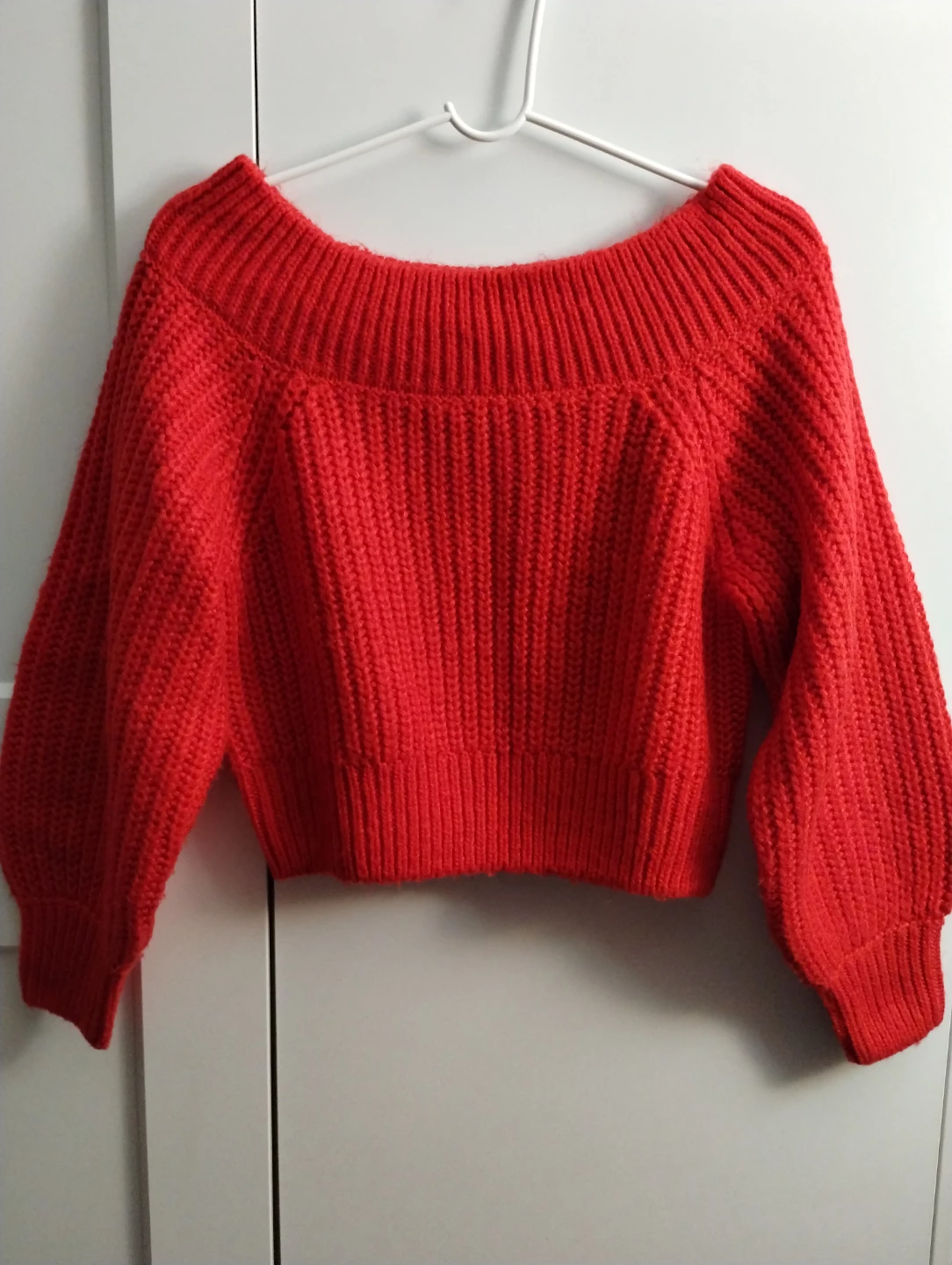 Red Off-the-Shoulder Knit Sweater