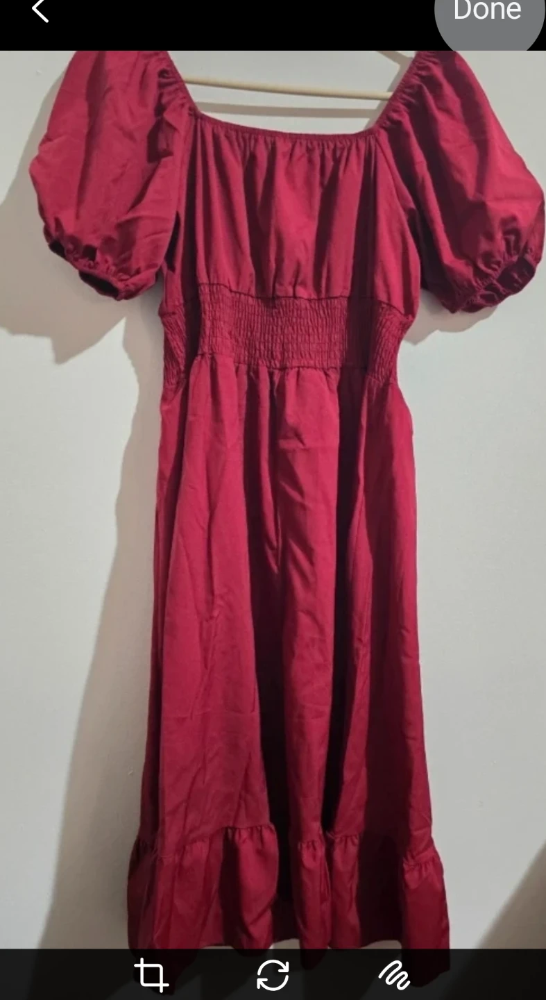 Women's Red Square Neck Puff Sleeve Dress