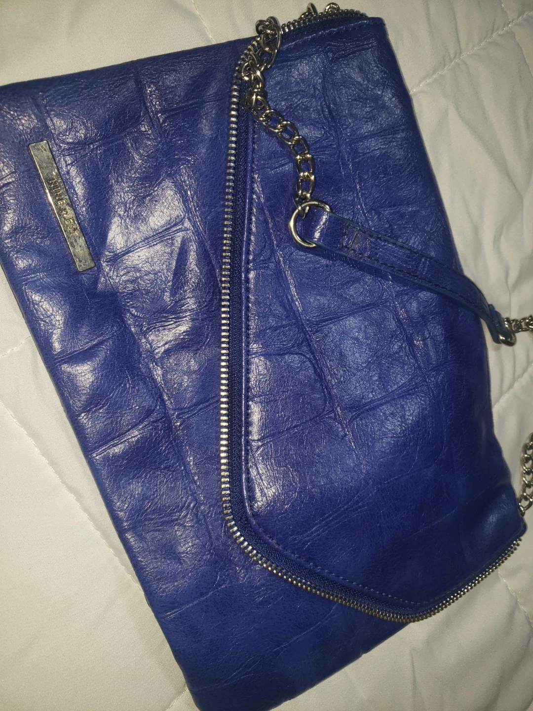Nine West Blue Faux Leather Clutch with Chain Strap