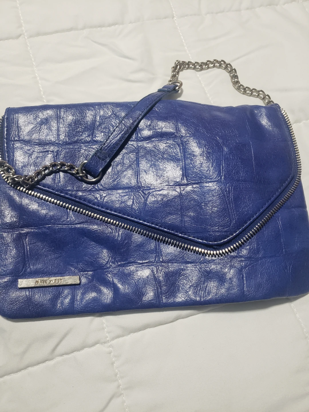 Nine West Blue Faux Leather Clutch with Chain Strap - photo 2