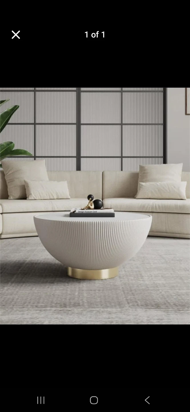 Textured Round Coffee Table with Gold Base