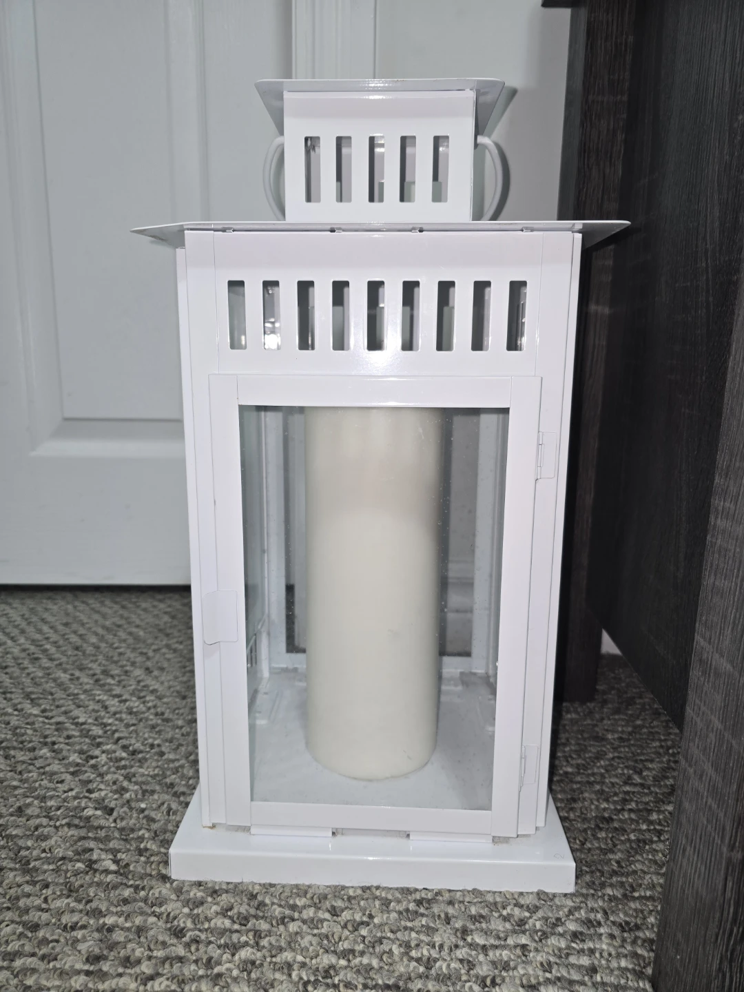 Ikea White Metal Lantern with block candle